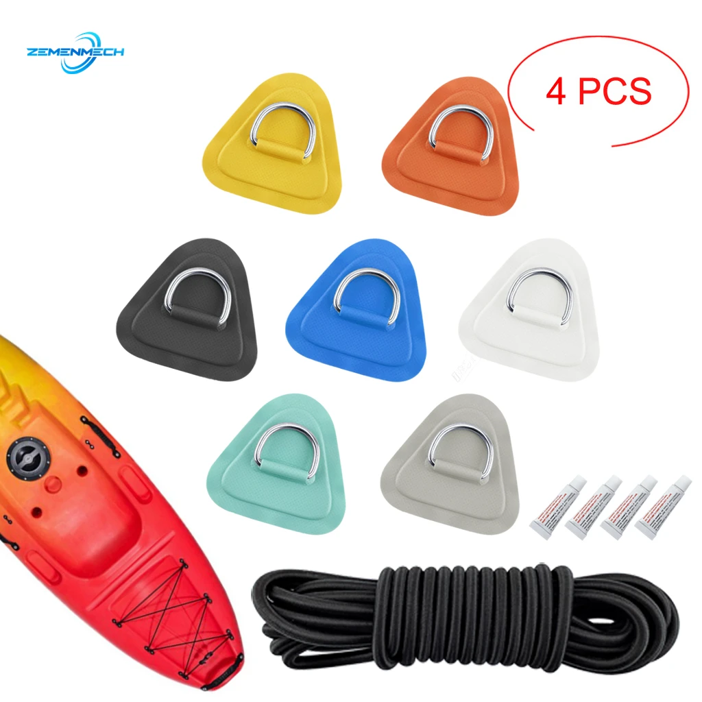 

Hot 4PC D Ring Pad PVC Patch Boat Deck Rigging 2.5m Black Elastic Bungee Rope Kit For Stand Up Paddle Board SUP Deck Accessories