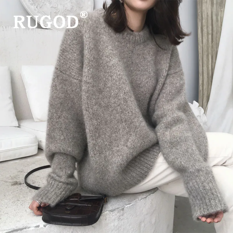 Женский однотонный теплый джемпер RUGOD Пушистый пуловер размера плюс в Корейском