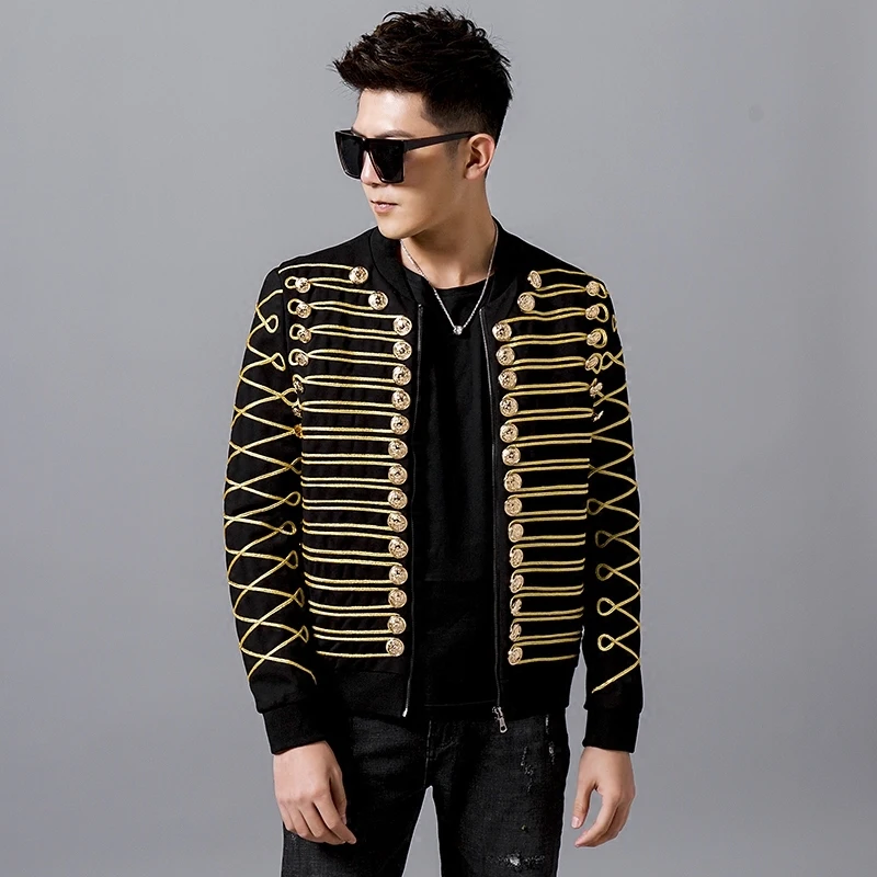 Куртка золото Blalck Для мужчин Slim Fit вечерние Clubt этап куртка на молнии Стильный