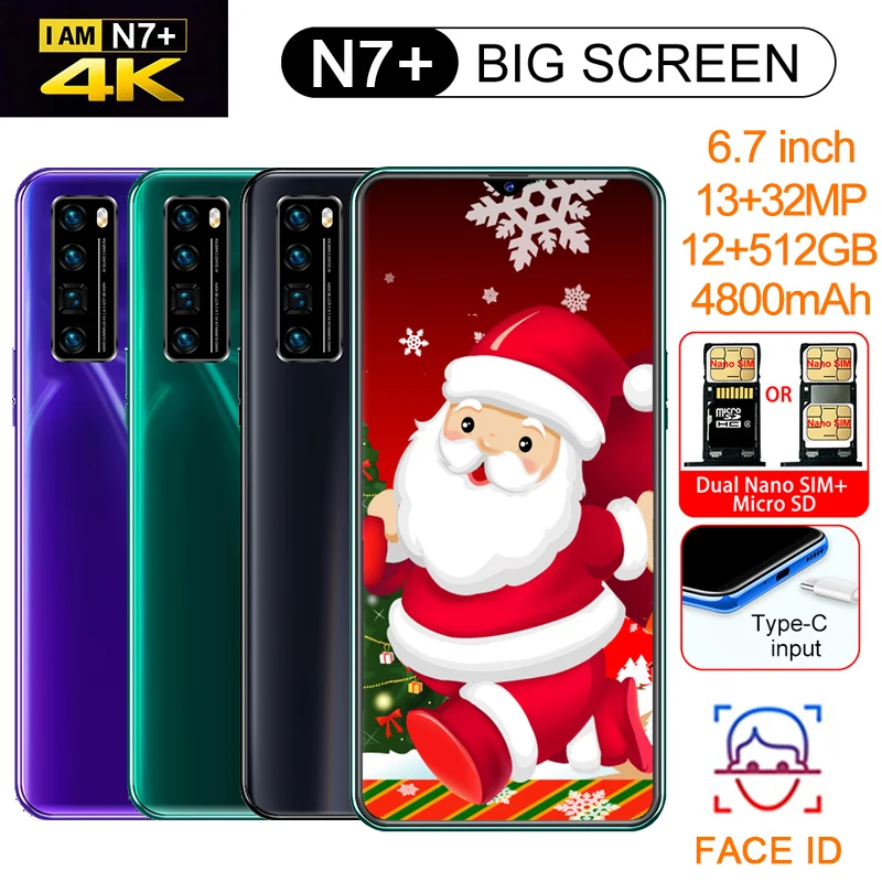 N7 + смартфон полноэкранный 12 Гб 512 ГБ 10 core Android 9 0 палец Face ID двойной Камера 4G Смарт