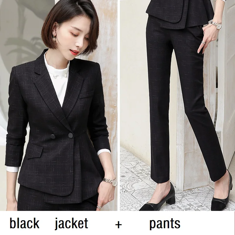 black jacket pants Женские костюмы, приталенный весенний пиджак с длинным рукавом и штаны, комплект из 2 предметов, деловой женский брючный костюм, женский комплект, костюмы 6966 - Цвет: black jacket pants