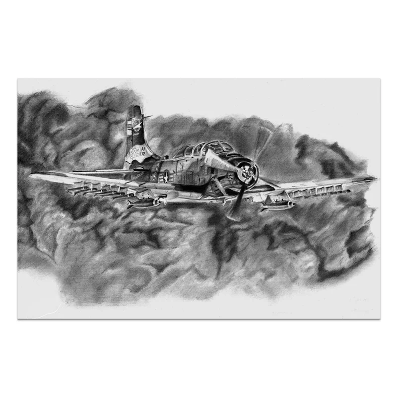 

1 Panel White Background Airplane Painting Canvas Art Douglas A-1 Skyraider Wall Poster for Living Room Bedroom Decoration