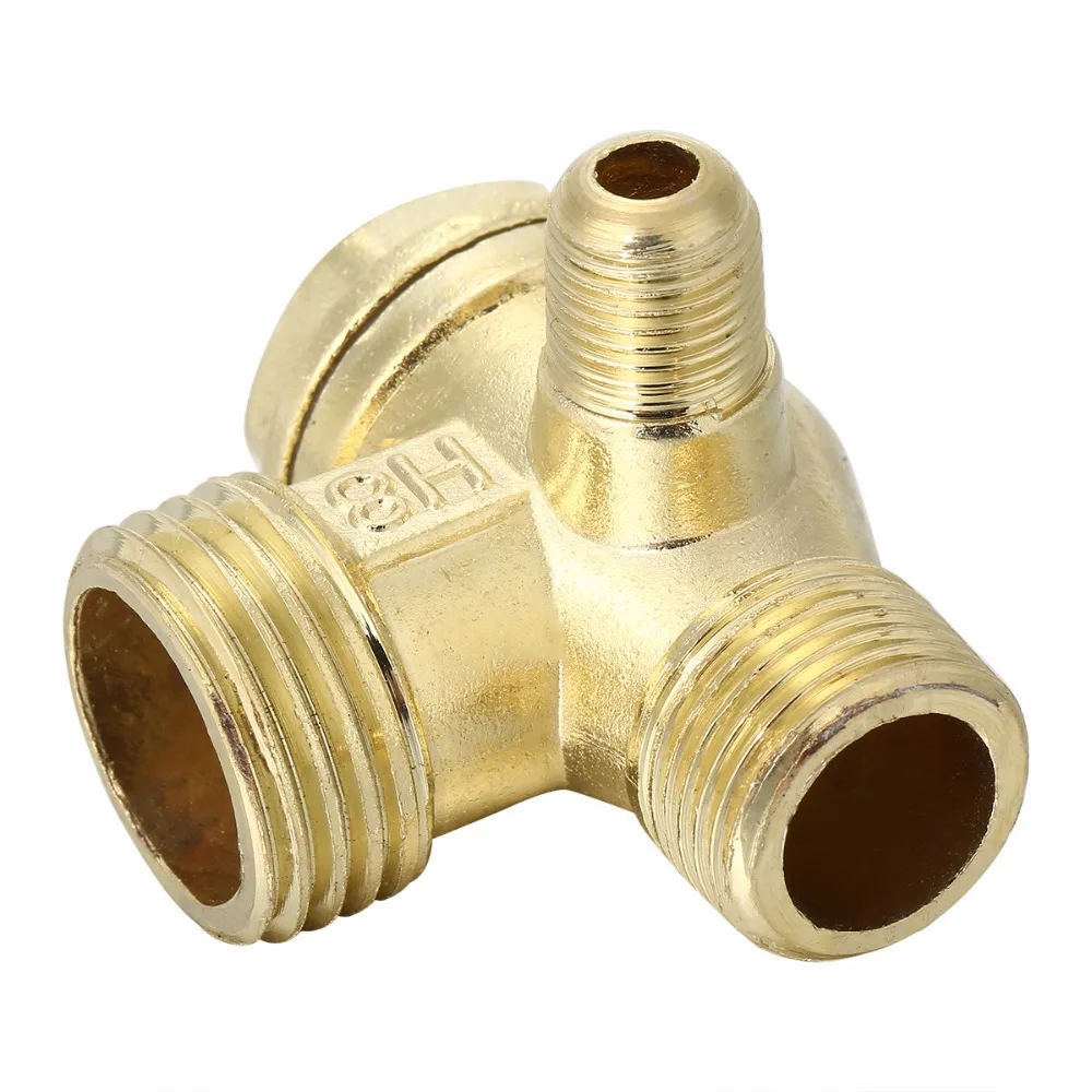 Male Thread 3 Way Zinc Alloy Air Compressor Check Valve Gold Tone Connector For 20*16*10 | Обустройство дома