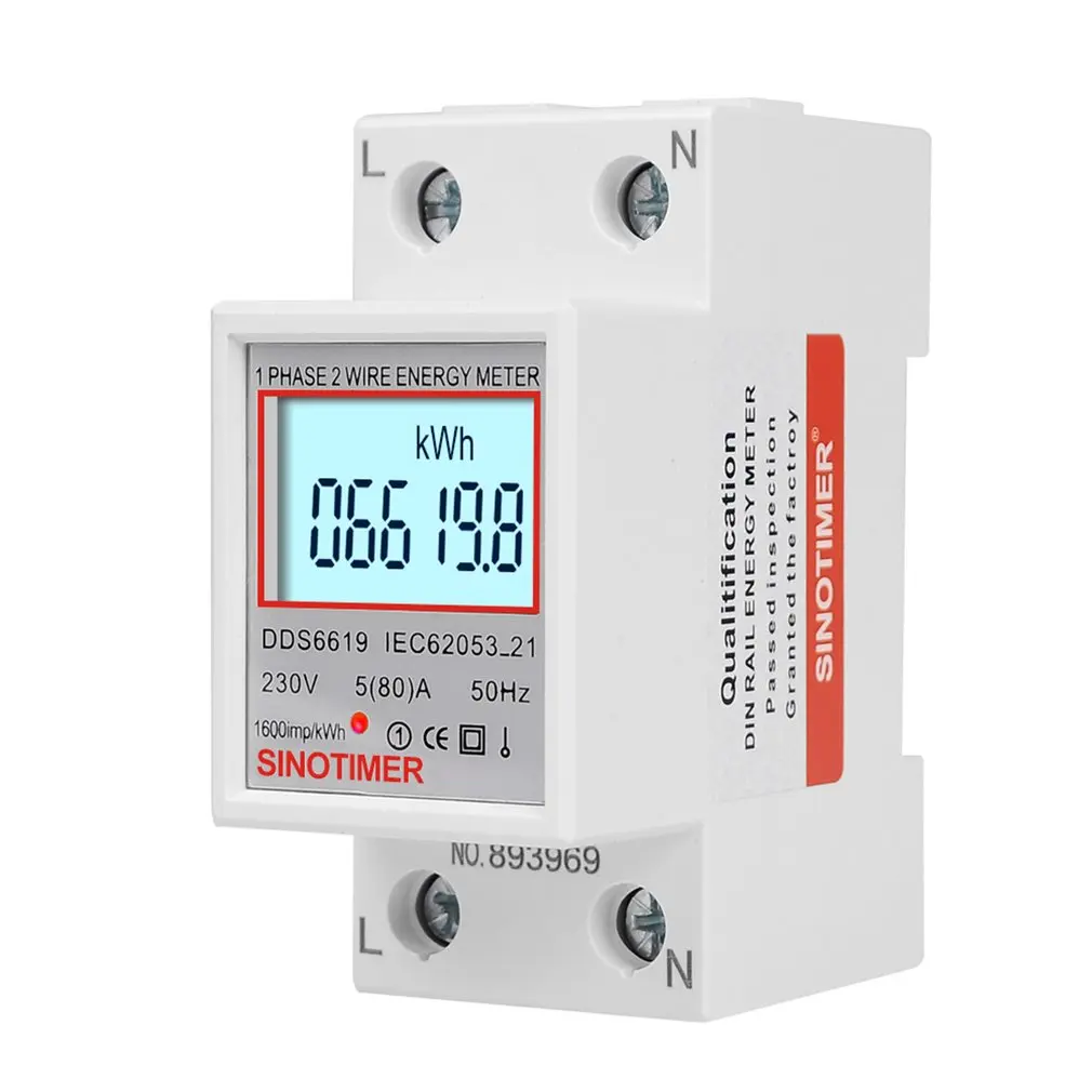 

DDS6619-005 Electric Power Meter Digital Lcd Screen Two Wire Single Phase Power Meter Kwh Ac 230v 50hz Din Rail