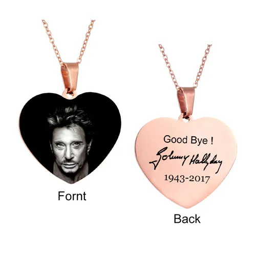 Rose 34mm heart Ожерелье с именем Джони Халлидей, на заказ, сердце, ID тег, хип-хоп, персонализированная цепочка из нержавеющей стали, золото, серебро, для женщин и мужчин, ювелирные изделия - Окраска металла: Rose 34mm heart