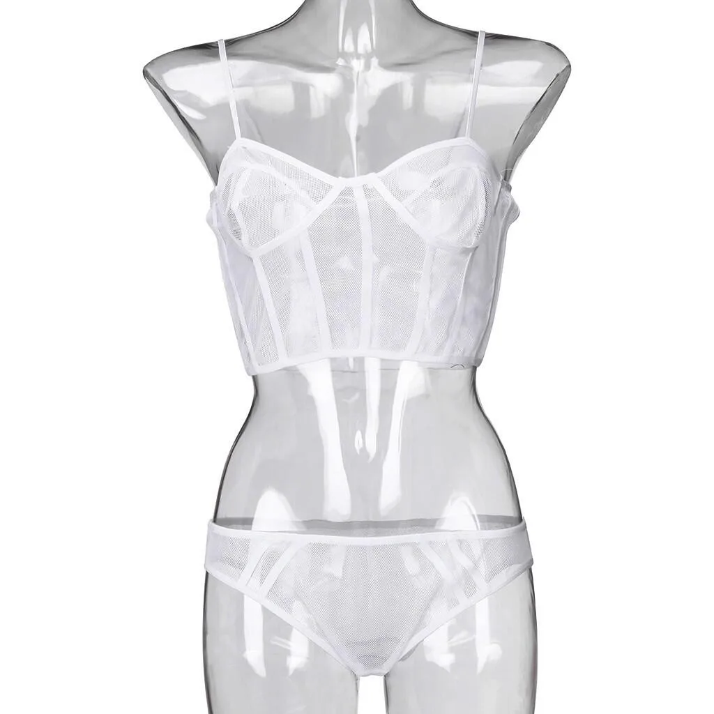Соблазнительное бикини женский кружевной корсет сетчатый комплект нижнего