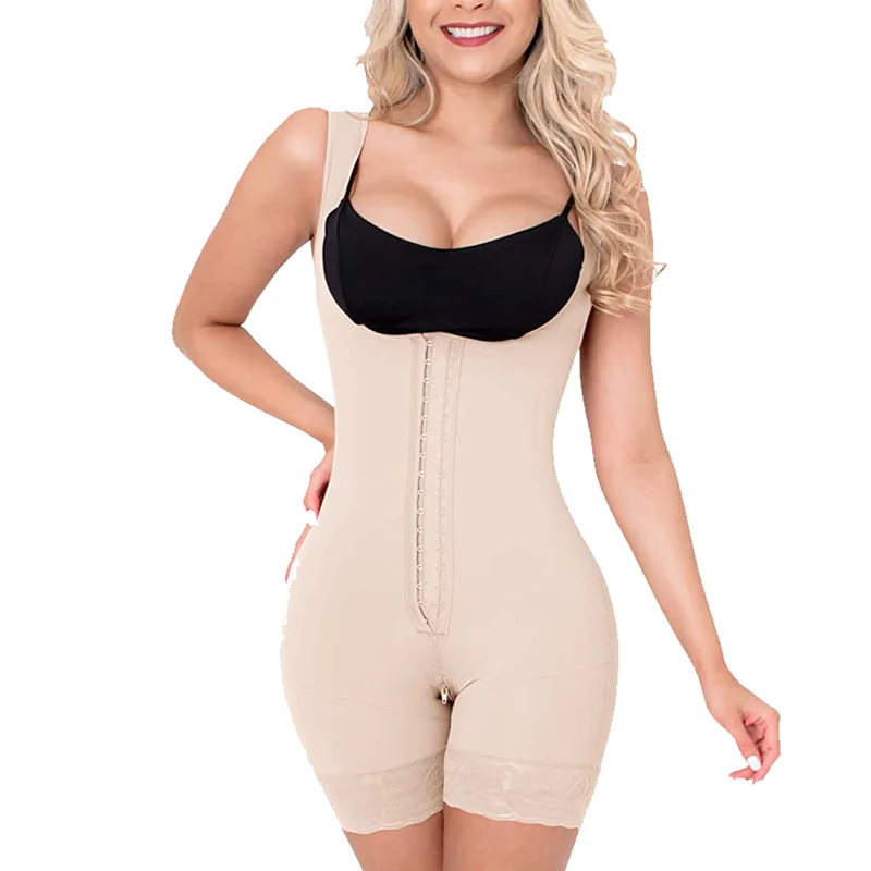 Women'S Bodyshaper Corset Lace Butt Lifter Hook And Eye Closure Open Bust Tummy Control Adjustable Wide Shoulder Strap