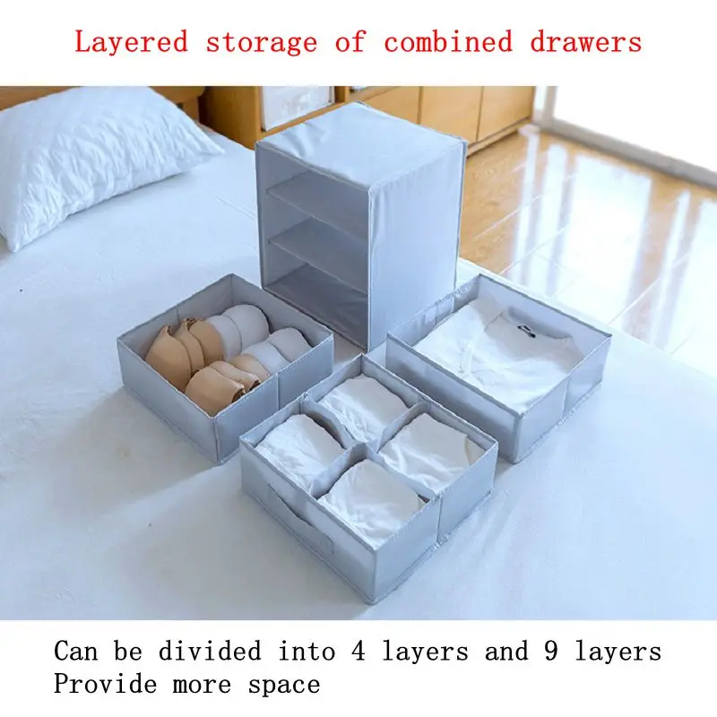 

2SET Home textile drawer underwear storage box three-piece cover Covered household underwear separation storage box layered fold