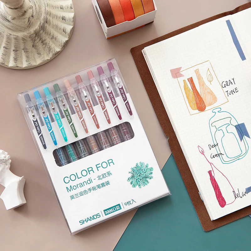 Morandi Цвет Системы гелевая ручка для 0 5 мм черного цвета 9 шт. |