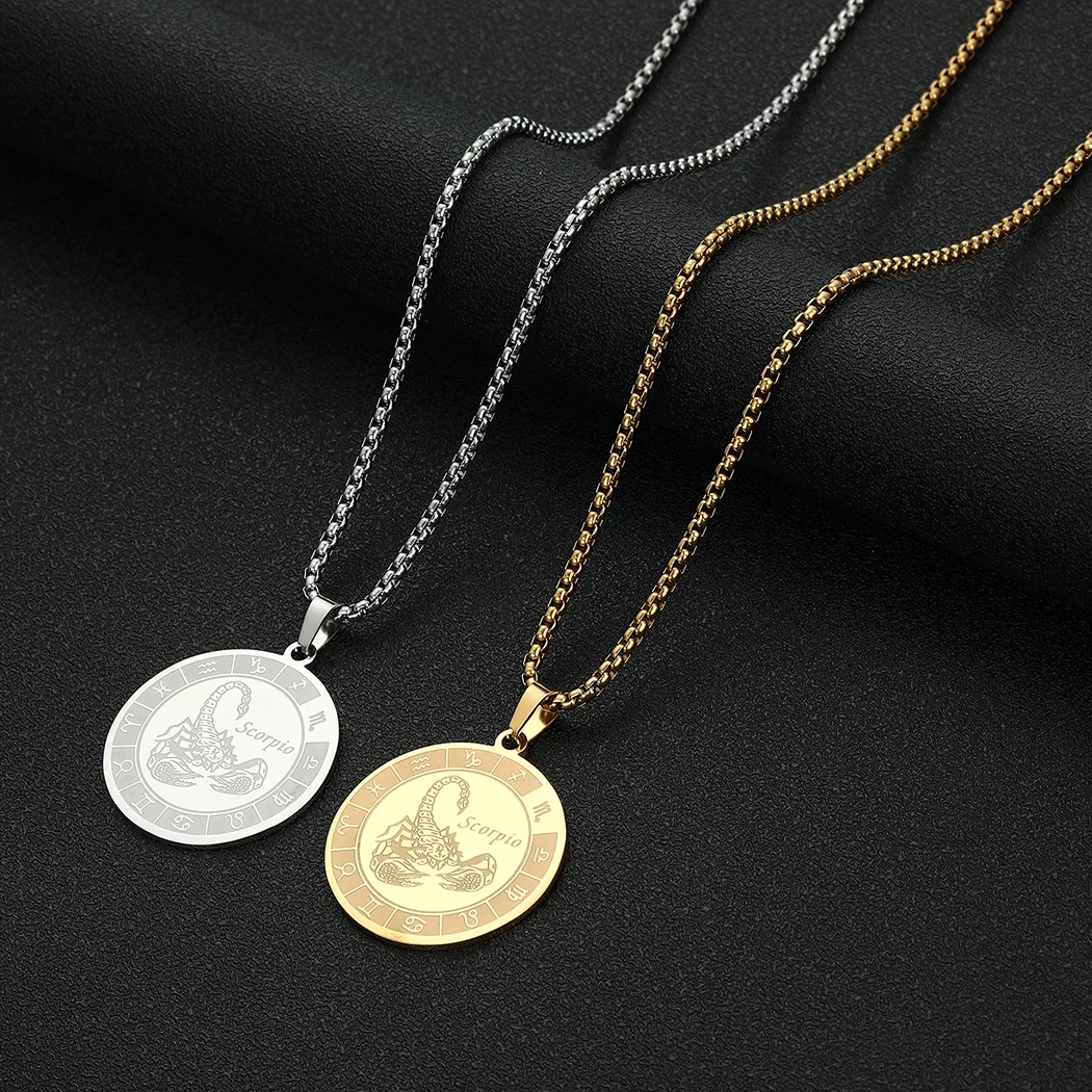 CHENGXUN Zodiac Sign Sccorpio Charm Necklace for Women Men Stainless Steel 12 constellations Astrology Pendant Birthday Gift
