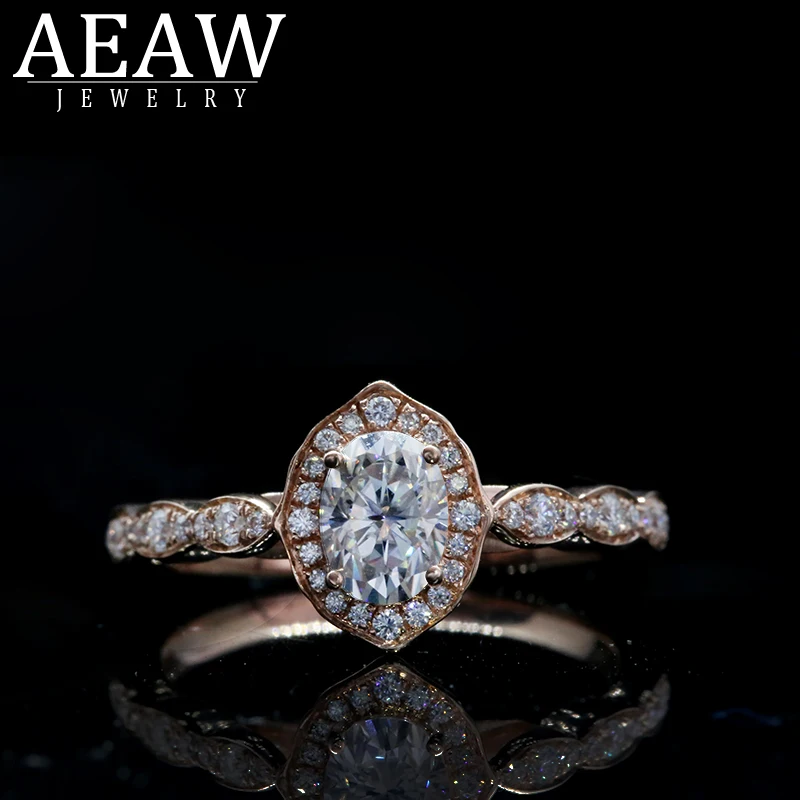 

Женское винтажное свадебное кольцо AEAW, элегантное Ювелирное Украшение из белого и желтого золота с овальной огранкой 1,0 карата, 14 к, подарок ...