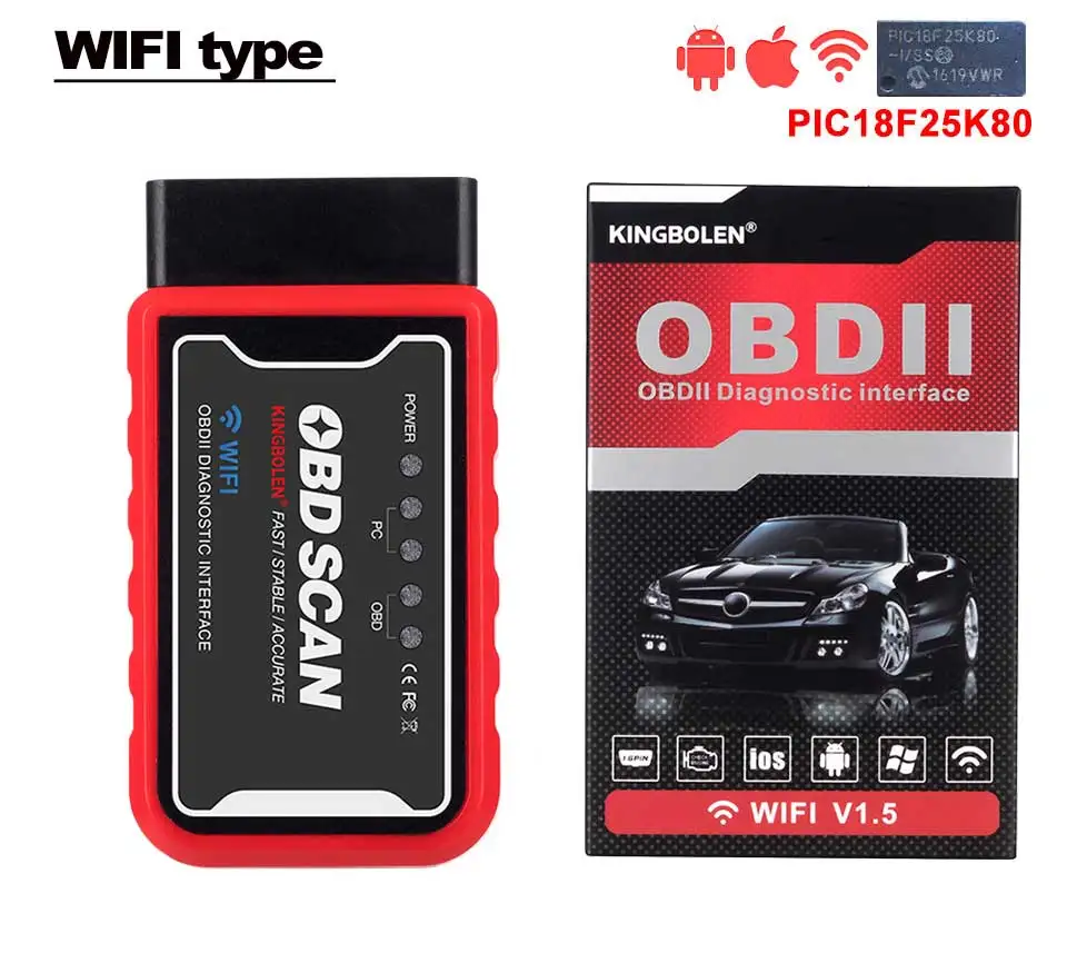 ELM327 WIFI V1.5 Пакет ELM327 V1.5 Bluetooth/WI-FI с pic18f25k80 чип для Android IOS инструмент диагностики ELM327 Bluetooth V1.5 OBD2 сканер - Цвет: ELM327 WIFI V1.5