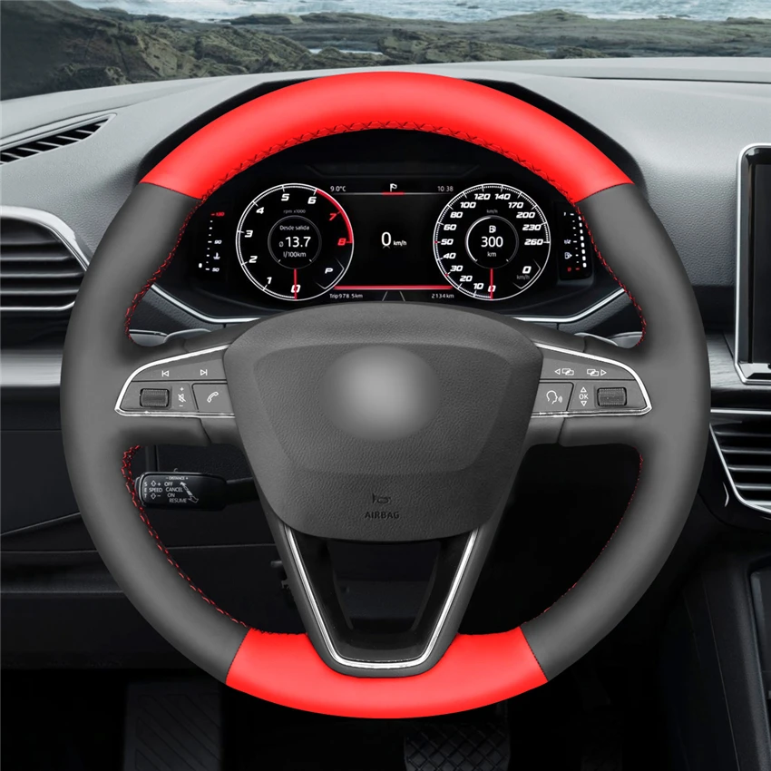 MEWANT черный красный искусственная кожа чехол на руль для Seat Leon 5F Mk3 2013- Arona Ateca Alhambra Ibiza 6J Tarraco