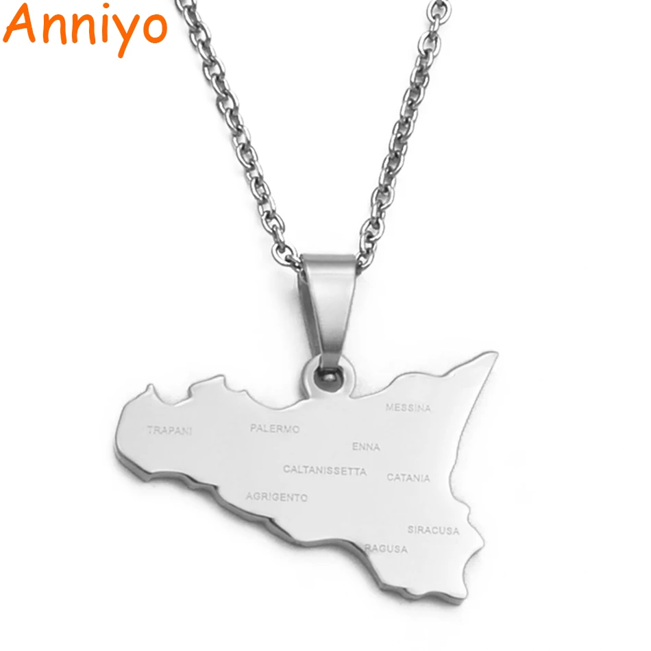 Ожерелья с подвеской Anniyo Италия Сицилия карта нержавеющая сталь итальянская