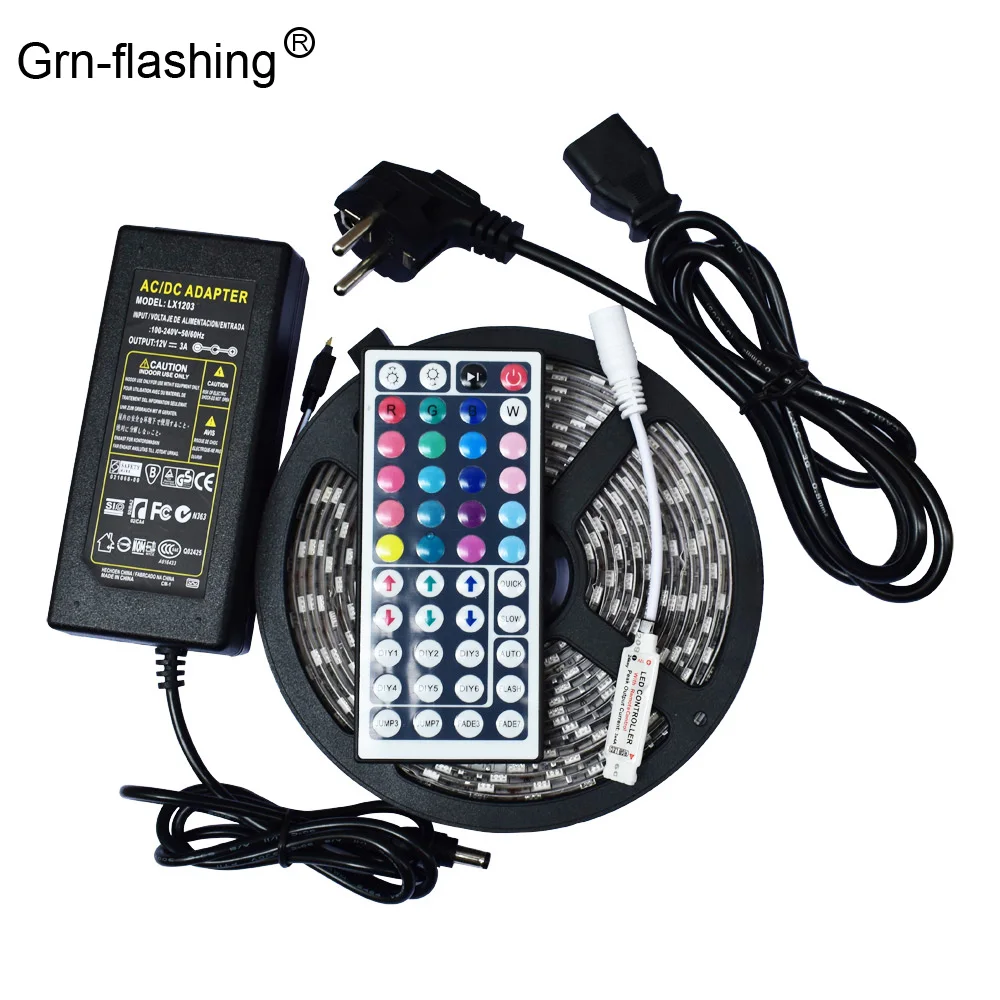 5050 IP65 фонасветильник 5 м 60 светодиодов/м RGB Светодиодная лента с 44 клавишами пульт