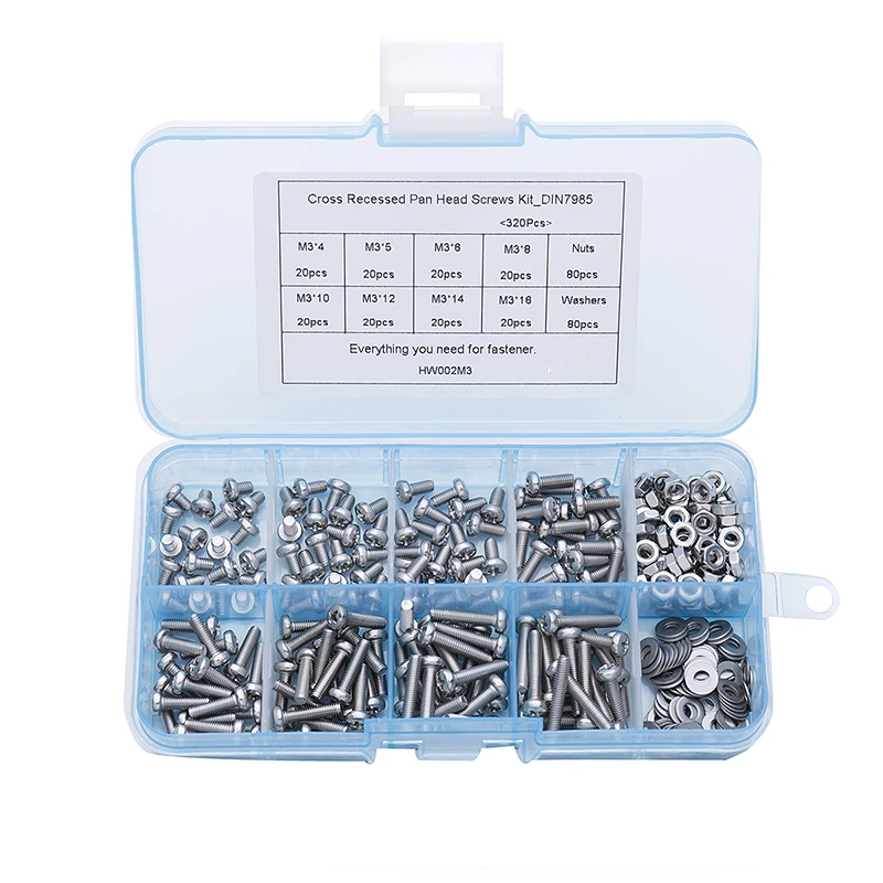 

320 шт./компл. M3 DIN7985 GB818 набор крестовых винтов