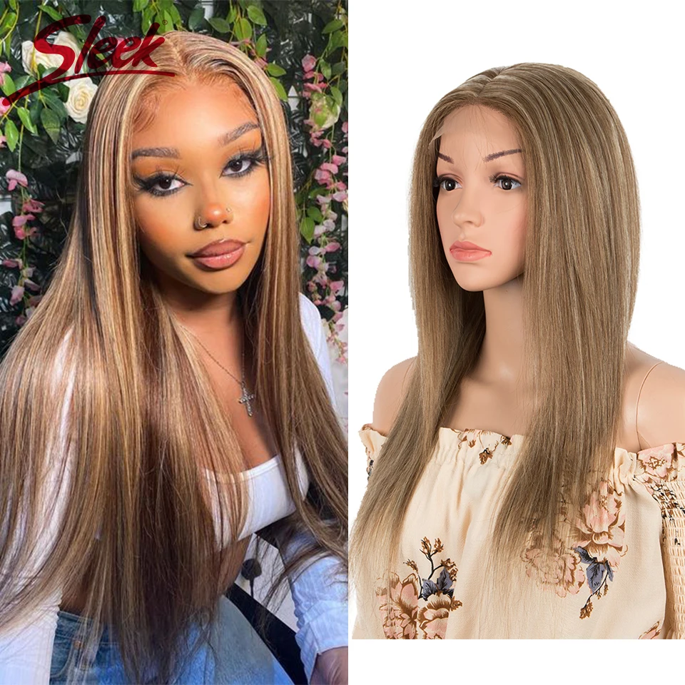 Sleek Human Hair Wigs For Women 28 Inch Lace Wig 613 Highlight Brazilian Hair Wig Straight Lace Closure Wigs Colored Lace Wig