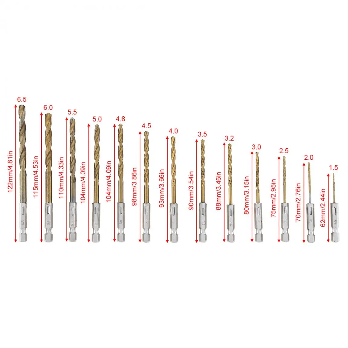 13 шт./лот быстрорежущей стали HSS набор сверл с титановым покрытием 1/4 шестигранный