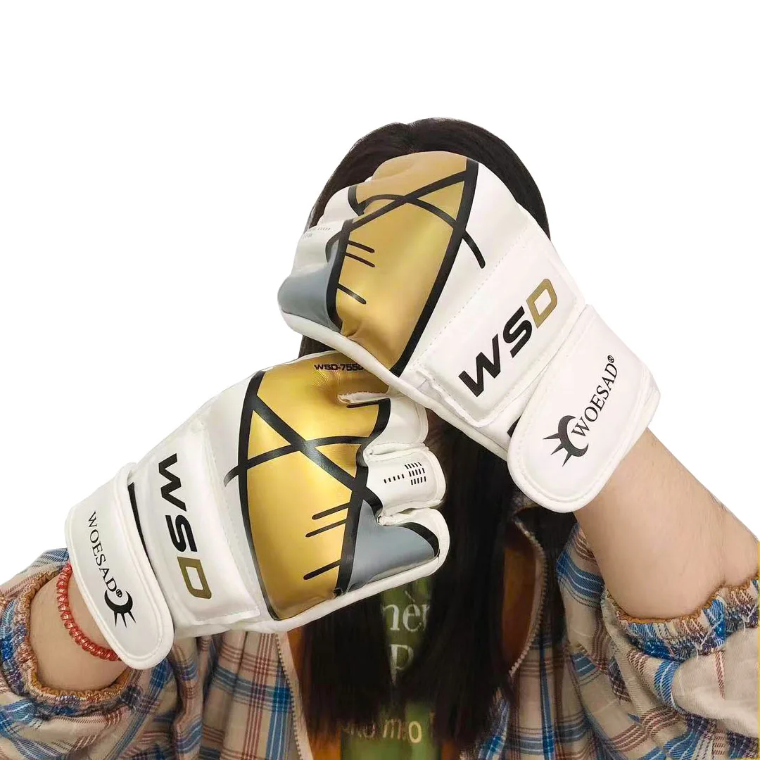 

Перчатки с полпальца для ММА, кикбоксинга, для мужчин и женщин, искусственная кожа, карате, Муай Тай, гуанты де боксе, Бесплатная сражение, Са...