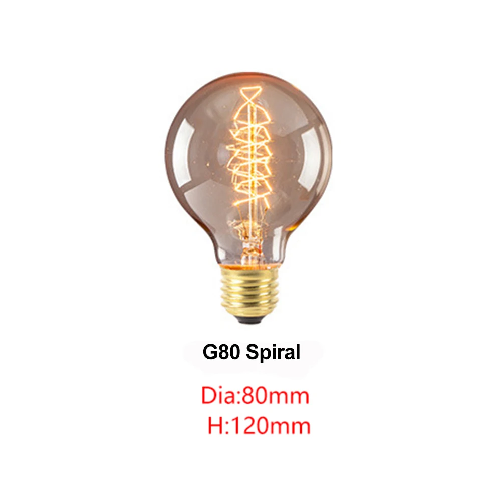 Ретро лампы Эдисона E27 220 В 40 Вт ST64 T10 T45 G80 G95 G125 ампулы Винтаж лампа Эдисона лампа накаливания светильник лампочка Настенный декор - Цвет: G80 Spiral