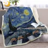 BlessLiving Watercolor Sherpa Blanket for Bed Moon and Star Throw Blanket Adult Art Plush Bedclothes Bulldog Pug Bedding 150x200 1