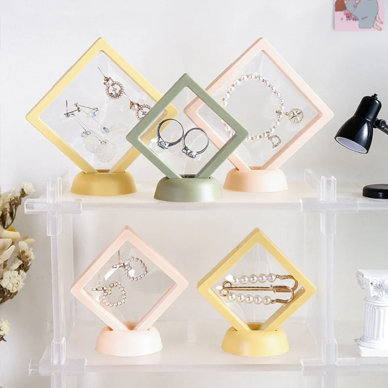 

Portable Transparent Frame Shadow Box Jewelry Display Box Ring Pendant Holder Protect Jewellery Stone Presentation Case Supplies