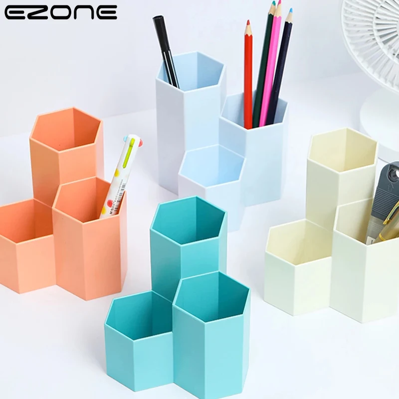 

EZONE Dormitory Office Desktop Stationery Storage Fashion Simple Hexagonal Creative Pen Holder Students Storage Ornaments