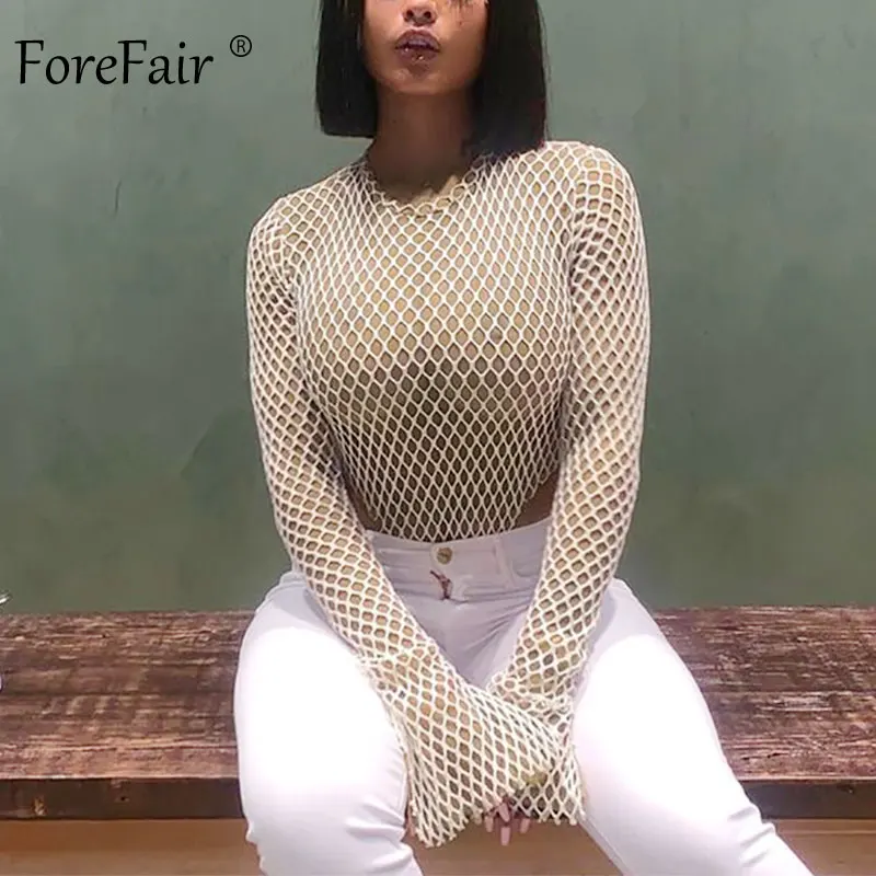Forefair, Клубные, открытые, сексуальные, боди для женщин, с круглым вырезом, Осенние, на молнии сзади, двухслойные, облегающие, в сеточку, с длинным рукавом - Цвет: Apricot