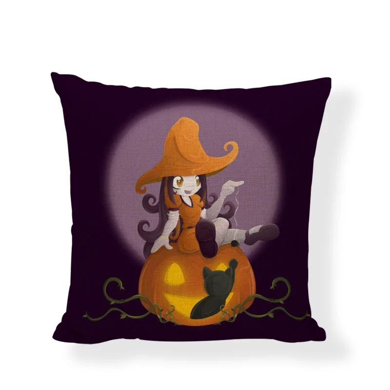 Хэллоуин Ева мультфильм ведьма Печать Голубая Подушка Набор Тыква