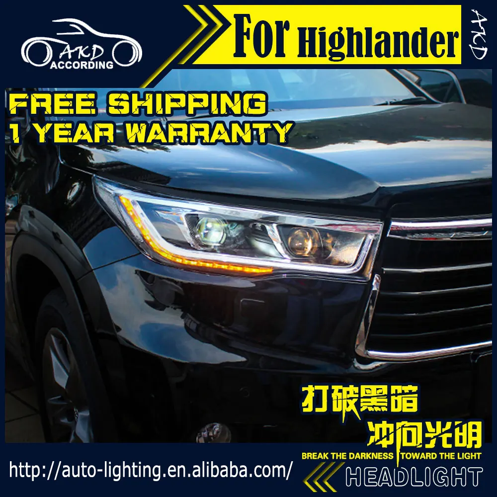 Фара AKD для автостайлинга автомобилей Toyota Highlander светодиодная… Kluger фара 2015-2016