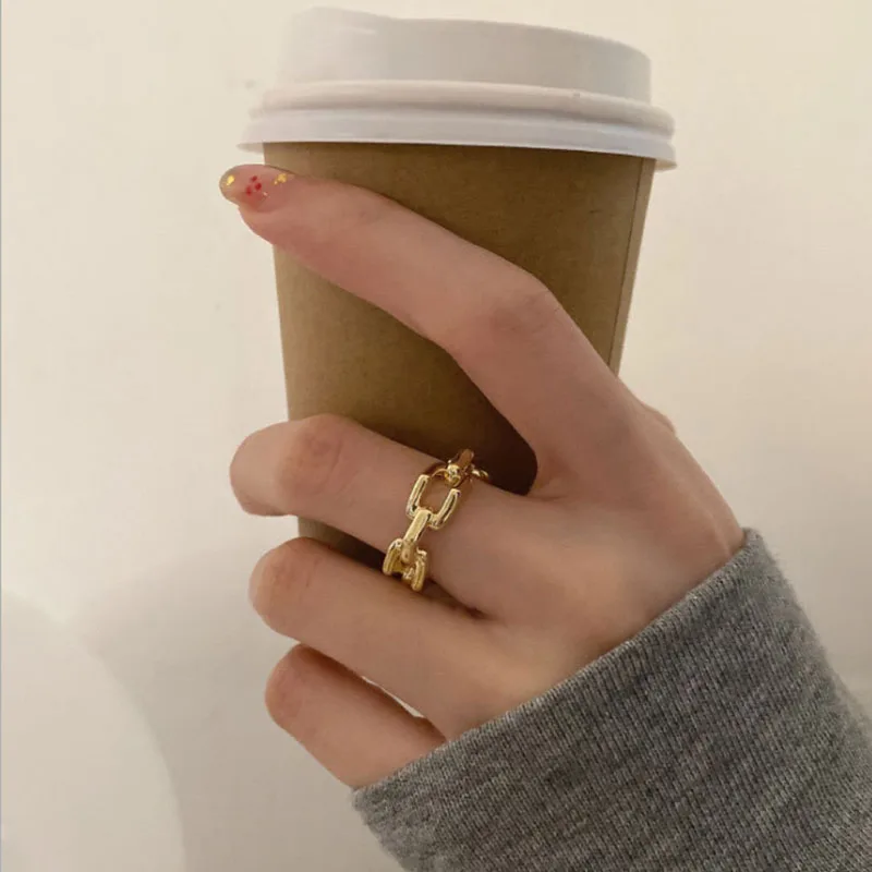 

VENTFILLE 925 Sterling Silver New Arrival Geometric Hollow Chain Ring Female Fashion Retro Temperament Opening Jewelry