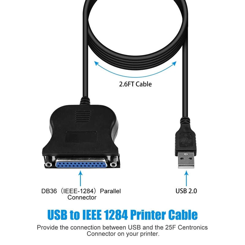 

Durable Black 25-Pin Printer USB Adapter Cable 1.8M Suitable for IEEE 1284 Printer