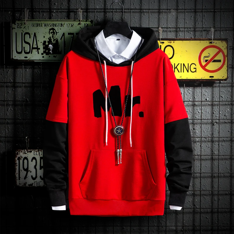 

Cool Sweatshirt Men Hip Pop Patchwork Long Sleeve Pullover Contrast Hoodies Sweatshirt Hoodies Men High Quality