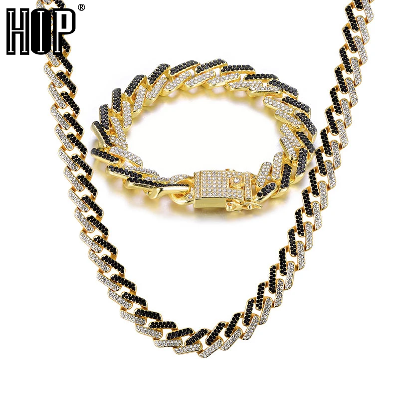 Браслет в стиле хип хоп 15 мм + ожерелье со стразами из циркона Майами кубинские