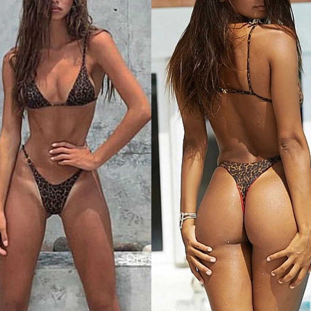 

Сексуальное женское микро-бикини, комплект леопардовых бикини, стринги пуш-ап, купальники с высоким вырезом, мини-купальник, женский купаль...
