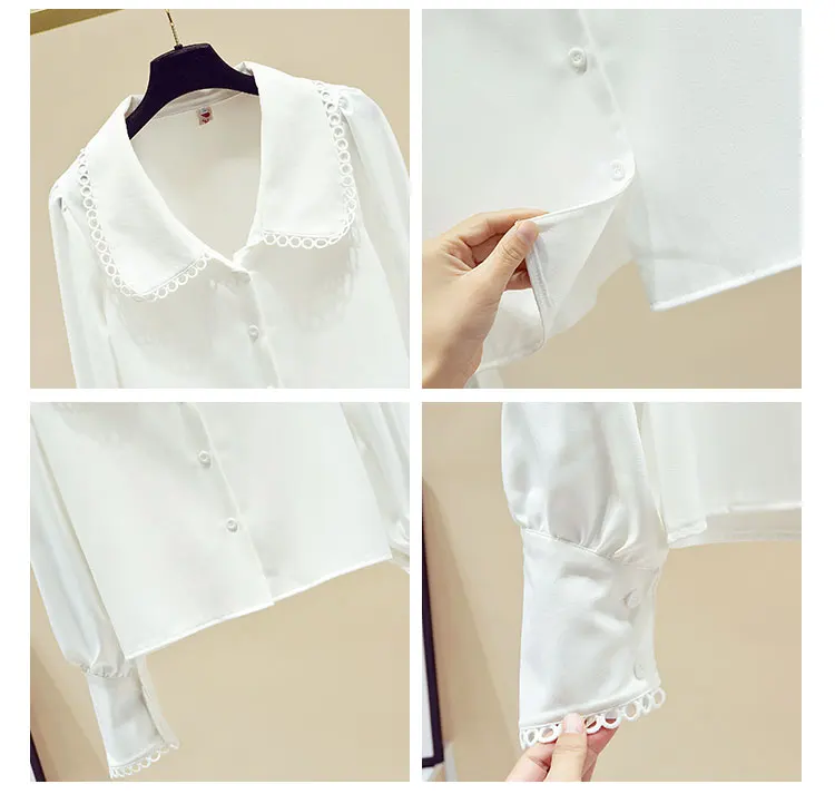 

Long Sleeve White Blouse Tops Turn Down Collar Chiffon Blouse Shirt Blouse Women Blusas Mujer De Moda 2021 Women Blouses E484
