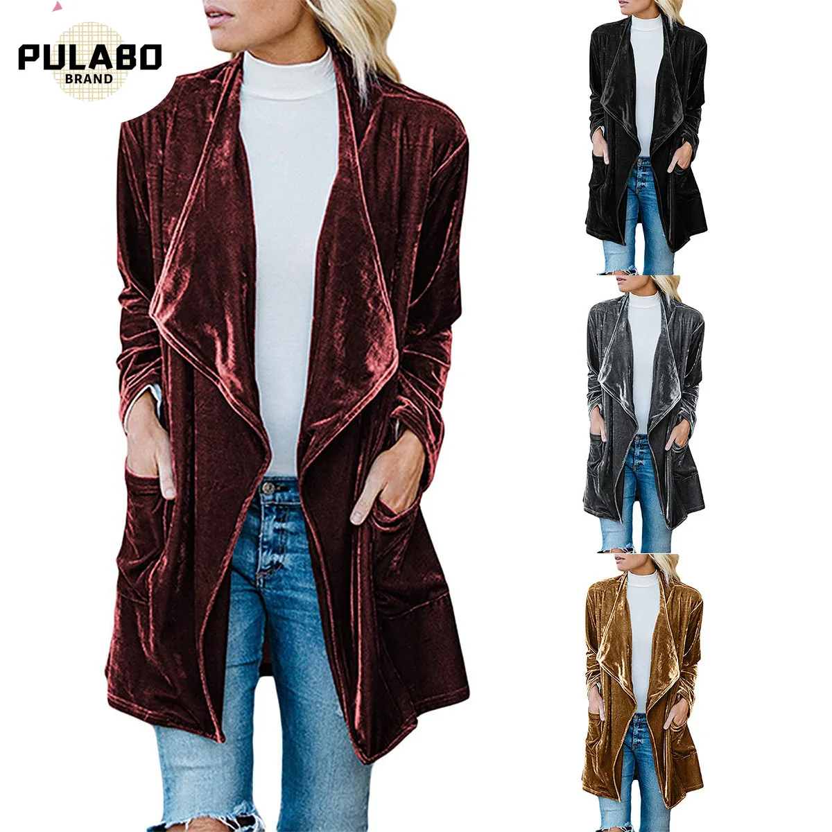 

Autumn Velvet Pleuche Trench Coat For Women Long Spring Cardigan Coat Casaco Feminino Abrigos Mujer Winter Outerwear Overcoat