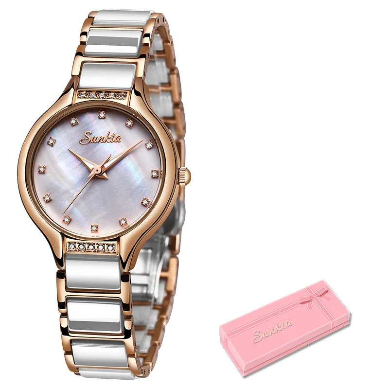 

SUNKTA Rose Gold Women Watches Ceramic Watch Womens Simple Elegant Diamond Watch Top Brand Luxury Quartz Clock Relogio Feminino