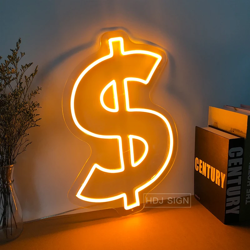 Custom Neon Sign Dollar USD Logo LED Light Wall Decor For Bar Home Store Bedroom Club Background Luminescent Signboard