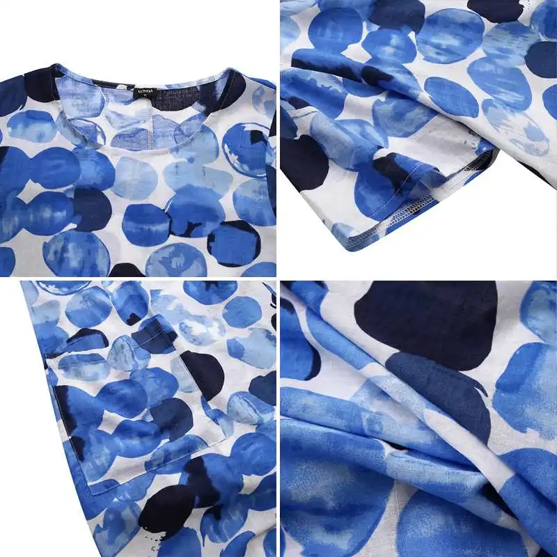 

VONDA 2021 Fashion Women Maxi Dress Sexy O-Neck Print Casual Long Dresses Loose Short Sleeve Party Vestidos Beach Robe Dress 5XL