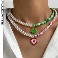 boho candy heart mushroom charm choker clay beaded necklace for women asymmetry imitation pearl necklace sweet summer jewelry