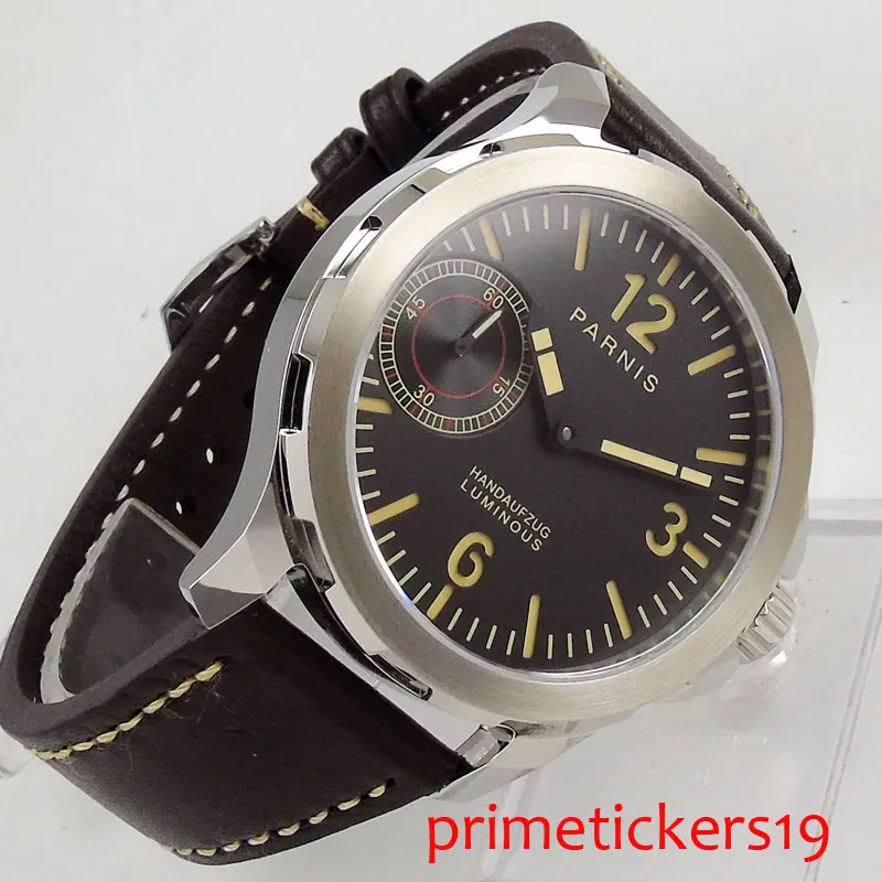 44 мм parnis черный циферблат оранжевые метки сапфировое стекло Рука обмотки 6497