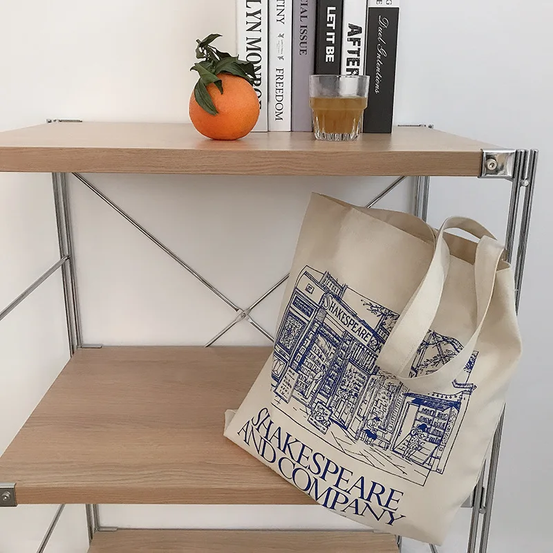 

Women Canvas Shoulder Bag Shakespeare Print Ladies Shopping Bags Cotton Cloth Fabric Grocery Handbags Tote Books Bag For Girls