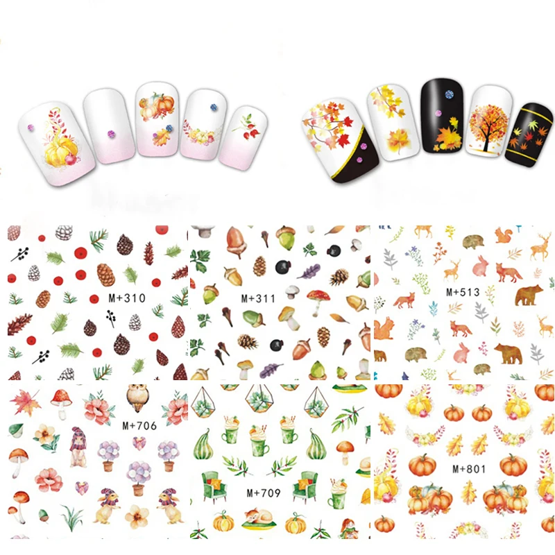 1 лист наклейки для ногтей цветные переводные цветы кленовые листья смешанные