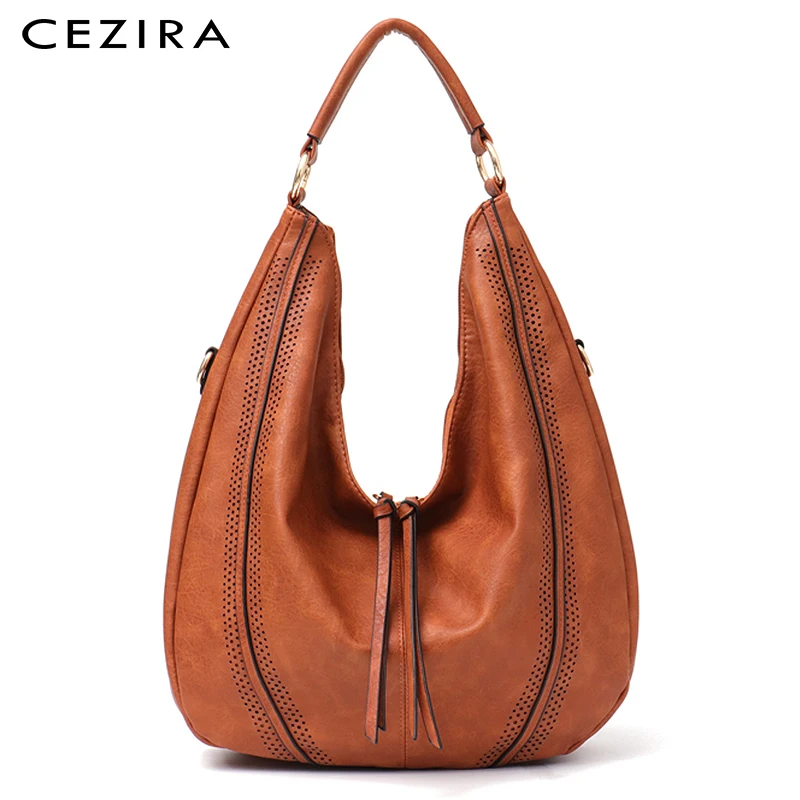 CEZIRA новые модные женские сумки мягкие Дамские Сумки из искусственной кожи на плечо большие женские вместительные сумки на молнии с кисточками