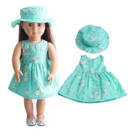 18 inch american doll girls summer green print dress sun hat newborn baby toys accessories fit 43 cm boy dolls gift c218