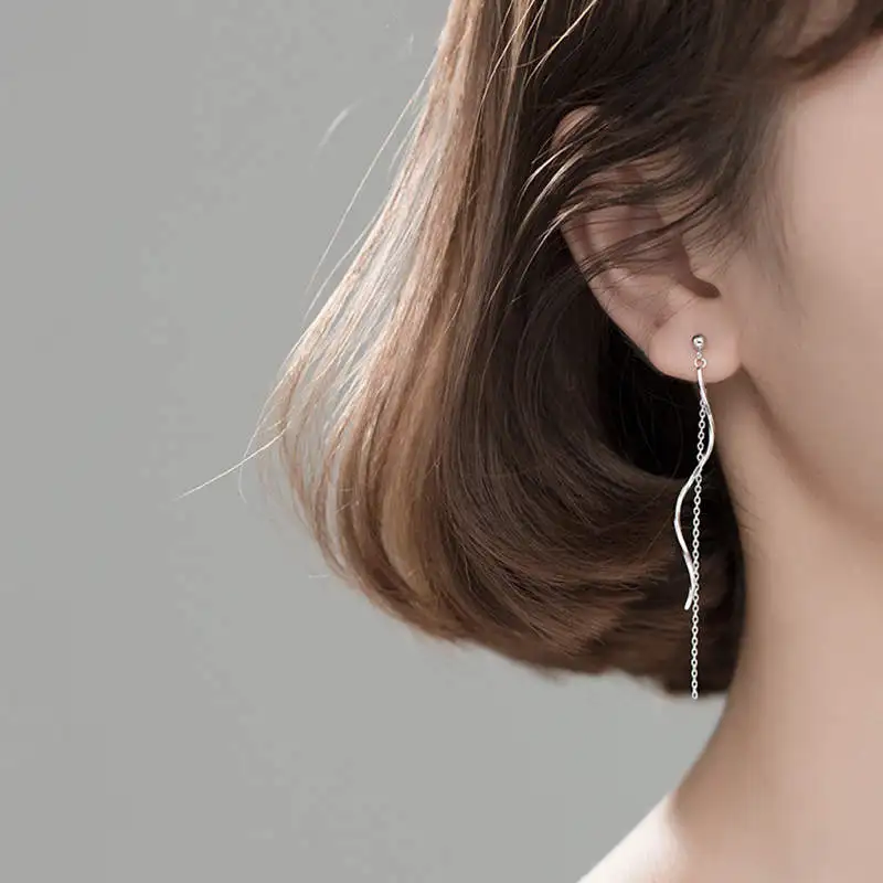 

PONYKISS Classic 100% 925 Sterling Silver Wave Tassel Long Dangle Drop Earrings For Women Party Delicate Accessory Fashion Gift