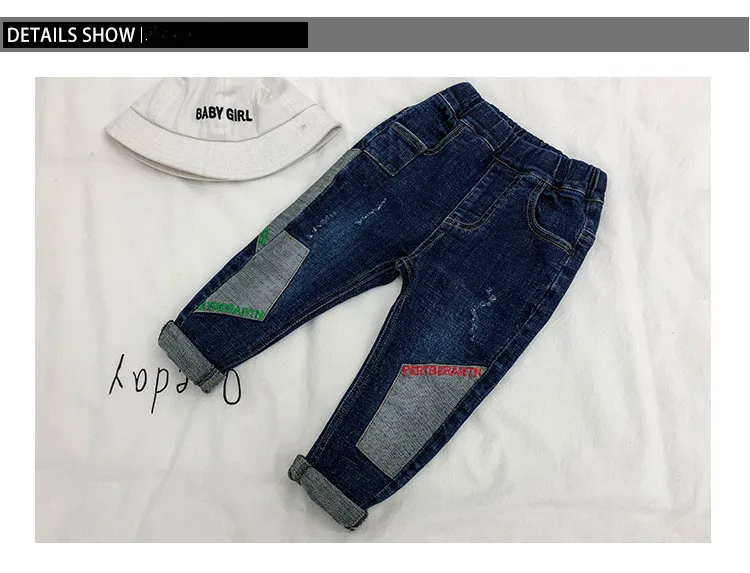 Kids Jeans for Boys Fashion Splice Denim Trousers Children Broken Hole Jeans Autumn Winter Casual Costume Wear Long Pants