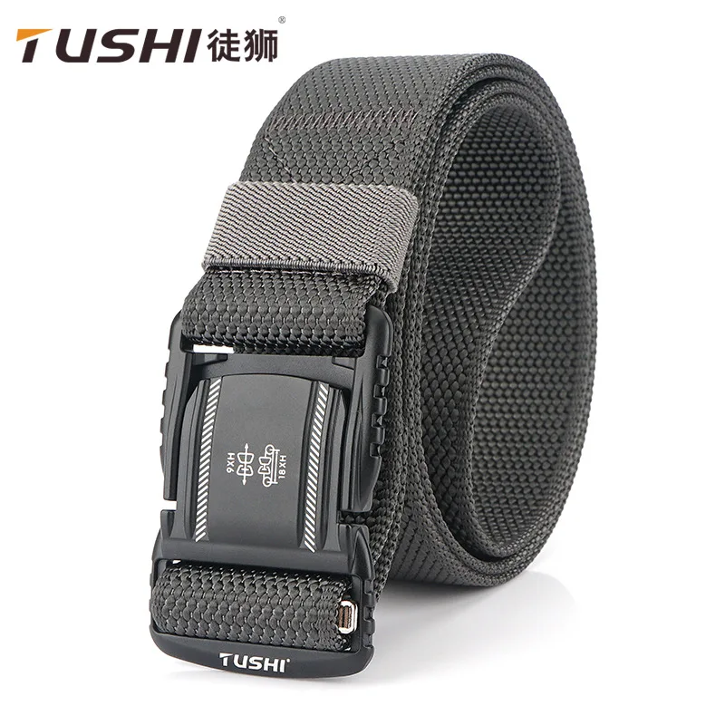 

TUSHI 2021 Hot Sell High Grade Men's Belt 125cm*3.8cm Nylon Weave Waistband Magnetic Quick Release Buckle Tactical Male Girdle