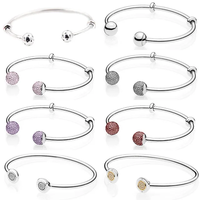 

New 100% Sterling Double Head Classic Clear Crystal Bangle Cz Charm Bead Fit Bracelet Diy Factory Wholesale